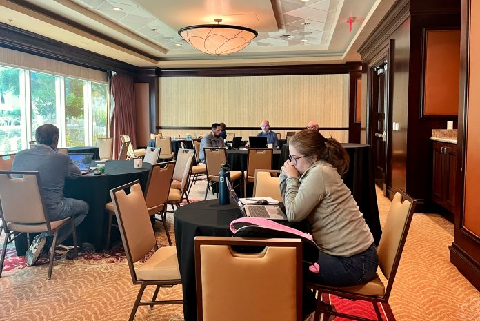 Minnesota Star Tribune football editor Naila-Jean Meyers participates in APSE contest judging on Monday, Feb. 23, 2026.