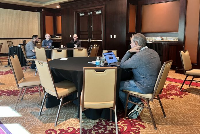 Former APSE president Gary Potosky judges the APSE contest in Las Vegas on Monday, Feb. 23, 2026.