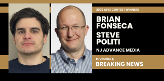 Brian Fonseca, Steve Politi of NJ.com win Division A breaking news in 2025 APSE contest Brian Fonseca, left, and Steve Politi of NJ Advance Media