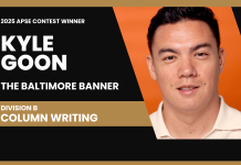 Kyle Goon of Baltimore Banner wins Division B columns in 2025 APSE contest Kyle Goon of The Baltimore Banner