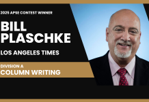 Bill Plaschke of L.A. Times wins Division A column writing category in 2025 APSE contest Bill Plaschke of the Los Angeles Times
