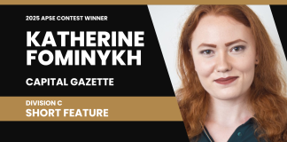 Katherine Fominykh of Capital Gazette wins Division C short feature category in 2025 APSE contest Katherine Fominykh of the Capital Gazette in Annapolis, Maryland