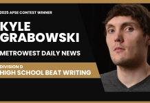 Kyle Grabowski of MetroWest Daily News wins Division D high school beat writing in 2025 APSE contest Kyle Grabowski of MetroWest Daily News in Framingham, Massachusetts