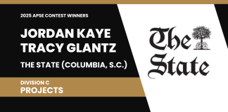 Jordan Kaye, Tracy Glantz of The State win Division C projects category in 2025 APSE contest Jordan Kaye and Tracy Glantz of The State in Columbia, South Carolina, won first place in the Division C projects category.