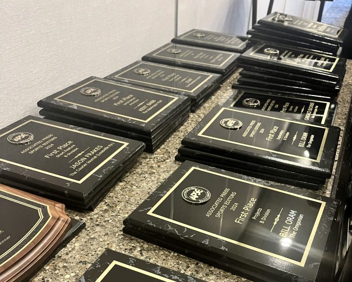 IMG_4167-jpg Winners' plaques from the 2025 Associated Press Sports Editors Summer Conference in Minneapolis.