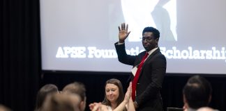 APSE awards 2026 scholarships to four rising collegiate sports journalists Bradmond-Lee Harewood is recognized as a scholarship recipient at the Associated Press Sports Editors Awards Banquet during the 2026 Summer Conference concludes at the Crystal Gateway Marriot in Arlington, Virginia, on Saturday, July 18, 2026. (Photo by Austin DeSisto)