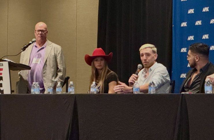 How should sports journalists cover WWE, UFC and PBR? Ethan Page weighs in Former APSE president Tommy Deas moderates a panel entitled “Sports Entertainment, and how we cover it" at the Associated Press Sports Editors Summer Conference with PBR’s Moria Novakoski and UFC middleweight fighter Kyle Daukaus, and WWE wrestler Ethan Page on Thursday, July 16, 2026, in Arlington, Virginia.