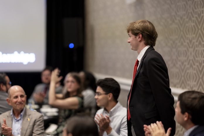 University of Tennessee student Trevor McGee is recognized at the 2026 Associated Press Sports Editors Summer Conference awards ceremony at Crystal Gateway Marriot in Arlington, Virginia, on Saturday, July 18, 2026. (Photo by Austin DeSisto)