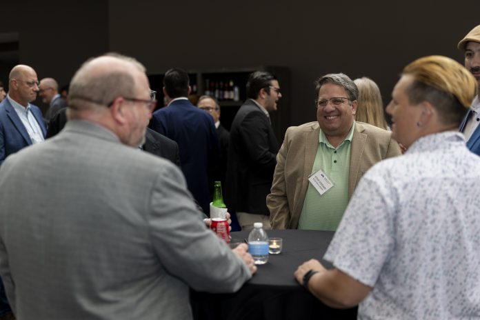 John Bednarowski, Steve Wiseman and Emily Horos at the Associated Press Sports Editors Summer Conference awards ceremony at Crystal Gateway Marriot in Arlington, Virginia, on Saturday, July 18, 2026. (Photo by Austin DeSisto)